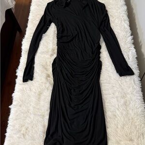 White House Black Market Black Ruched Long Sleeve Dress